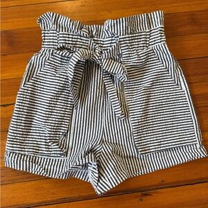 High Waist Black and White Striped Shorts with Tie Waist